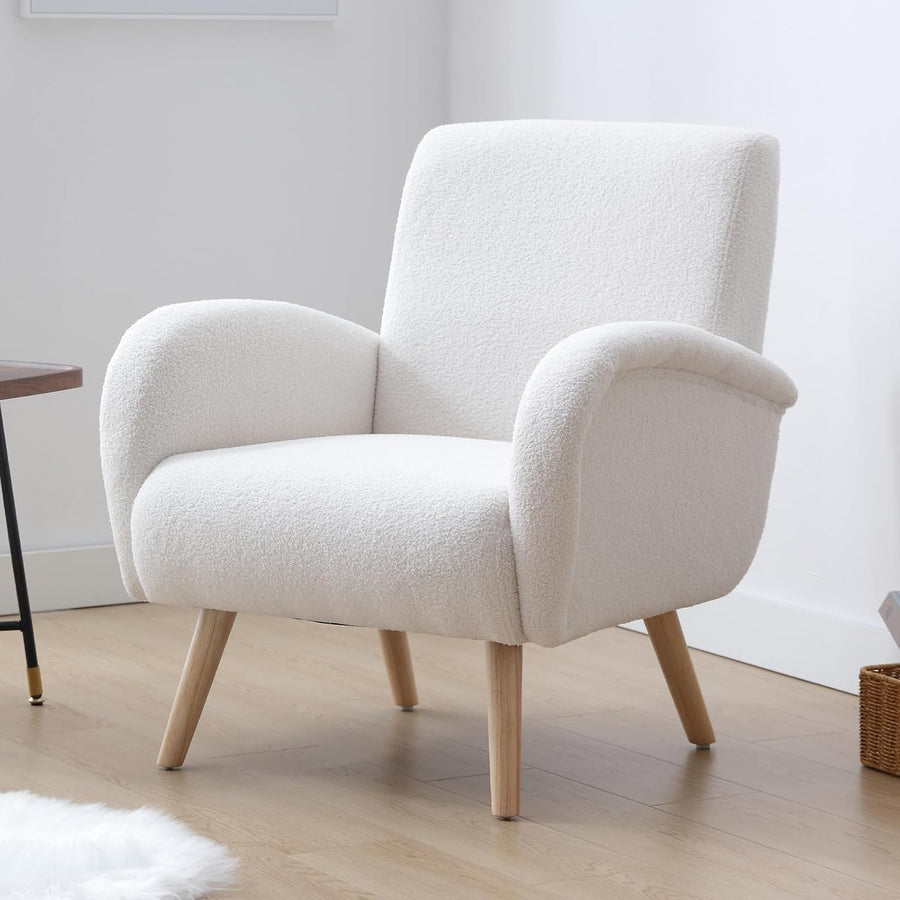 Boucle Faux Fur Accent Armchair Lounge Tub Chair White