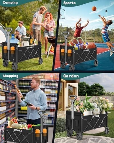 100L Folding Shopping Trolley Cart – Collapsible Wagon with Wheels & Cup Holders
