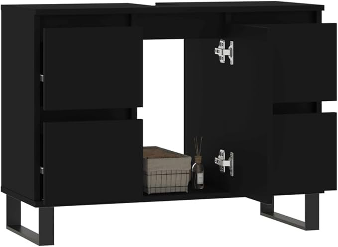 Modern Black Bathroom Sink Cabinet 80x33x60cm Wide Under Basin Storage Drawers