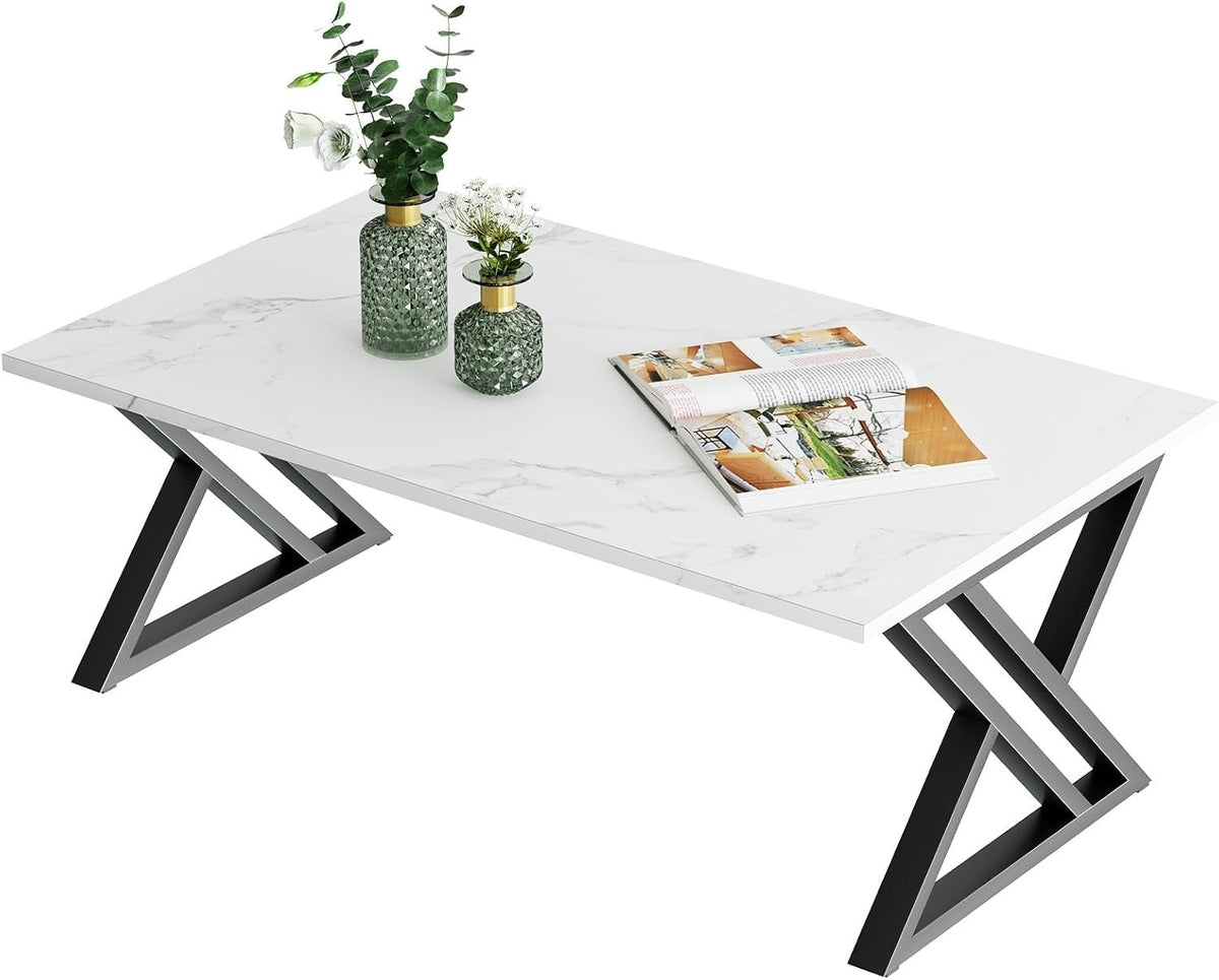 Modern Black Gold Coffee Table Rectangular Room Table Open Storage.