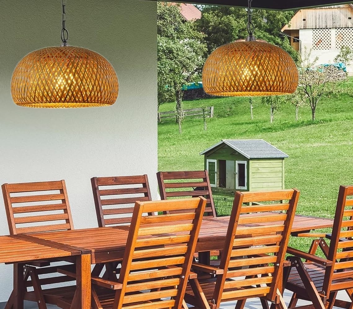 Bamboo Pendant Light, Remote Controlled, Battery Operated 12"