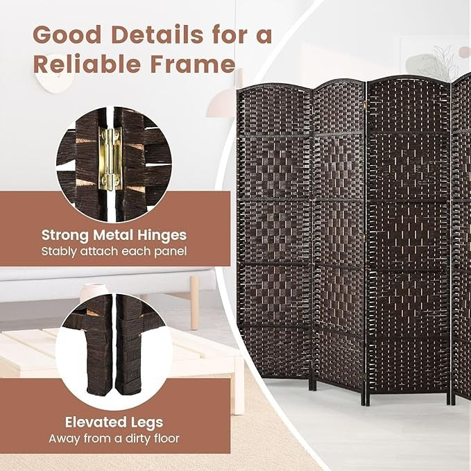 Dark Brown Bamboo 6 Panel Folding Room Divider – Freestanding Privacy Screen