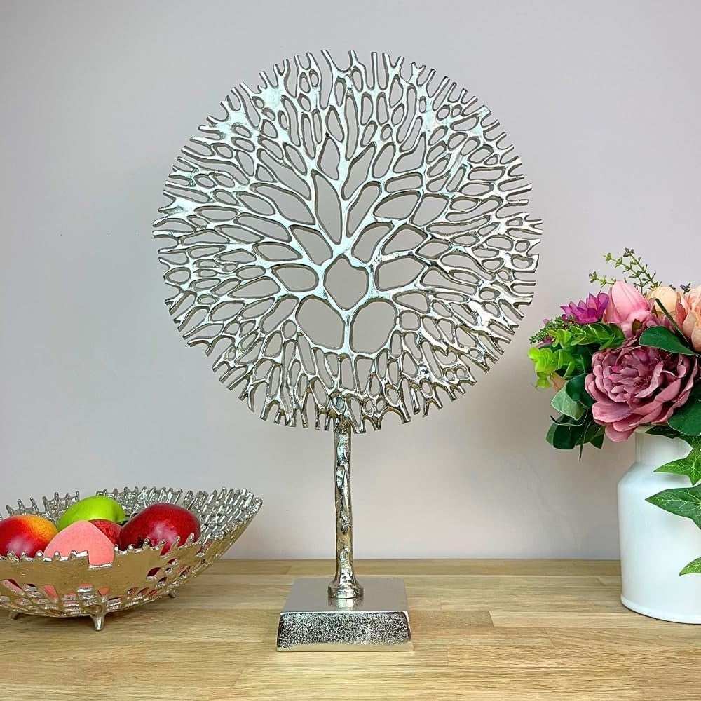 Silver Metal Tree of Life Ornament • Modern Coral Sculpture • Jewellery Stand