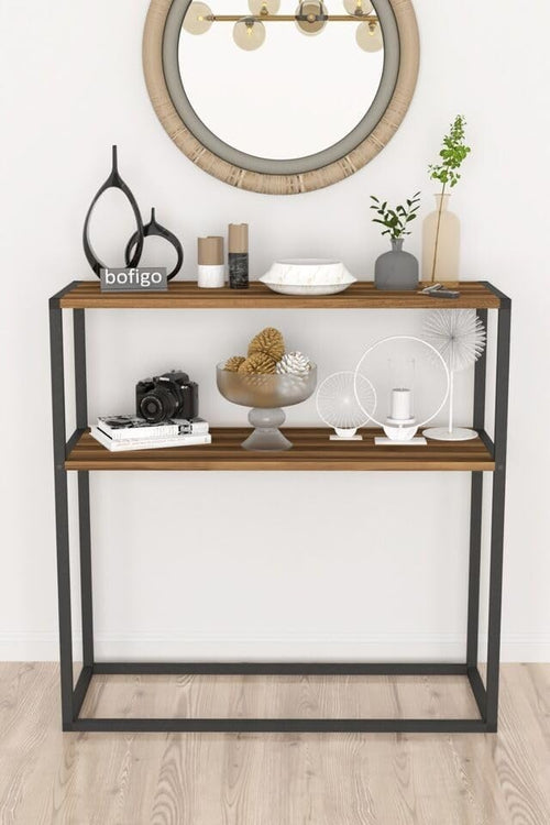 Slim Console Table with 2 Shelves – Modern Wood & Metal Frame Storage