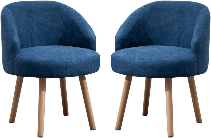 Set of 2 Small Linen Tub Chairs Lounge Side Armchairs Blue