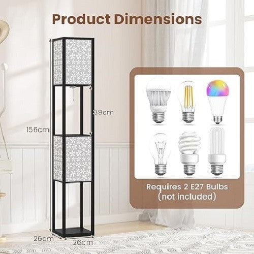 Floor Lamp with Shelves Storage Standing Light Flower Shade Reading Lamp