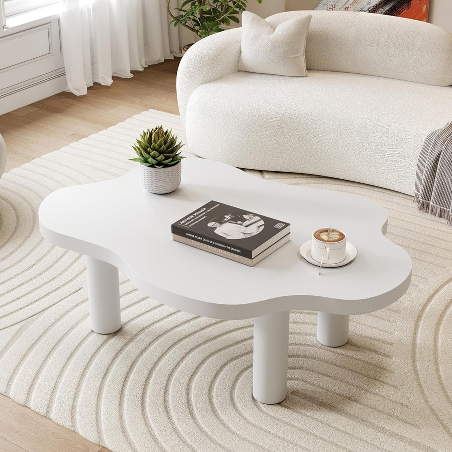 Stylish Cloud-Shaped Wooden Coffee Table, Space-Saving & Easy Assembly 100cm