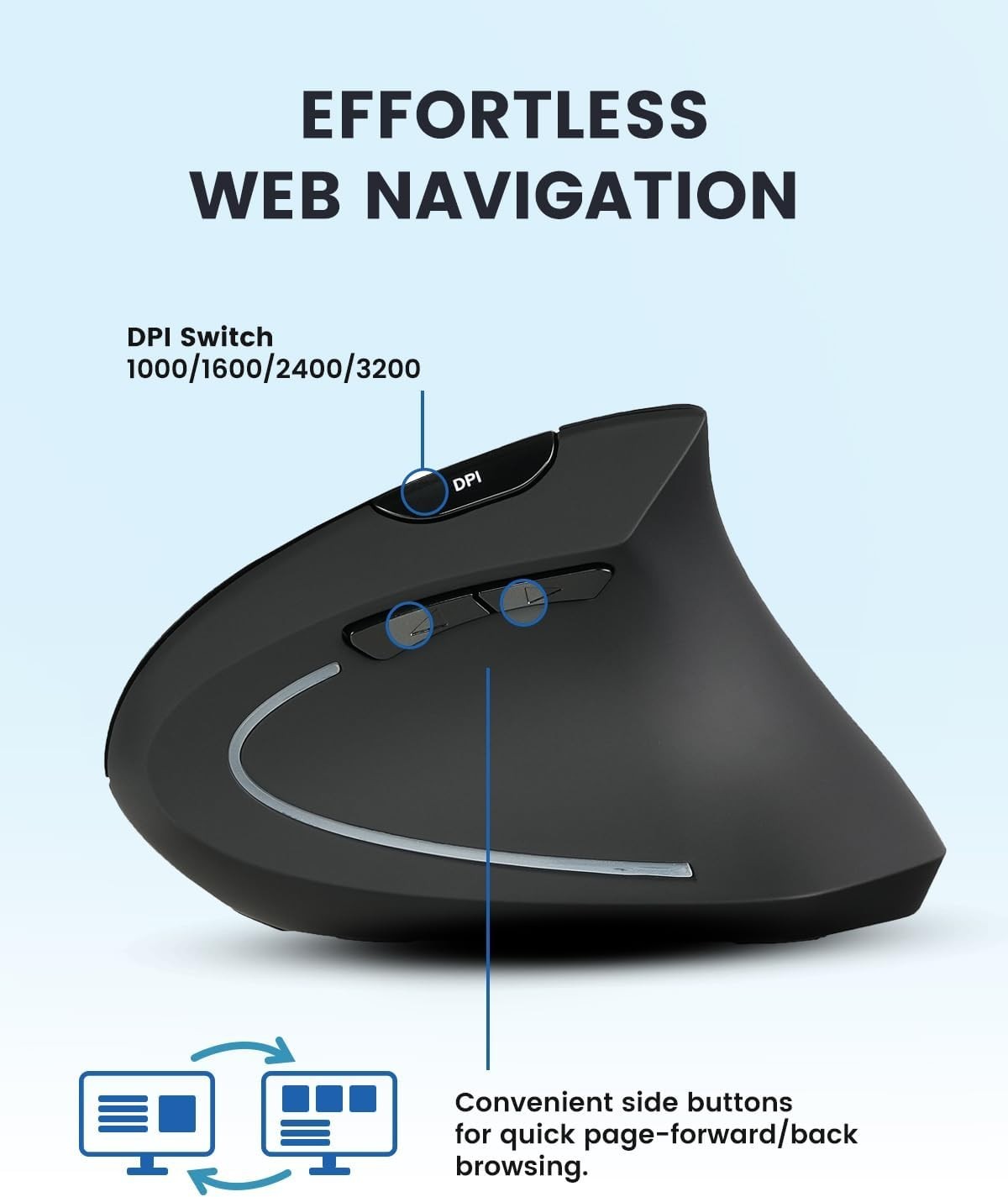 Rechargeable Vertical Ergonomic Mouse Multi Device 3200 DPI