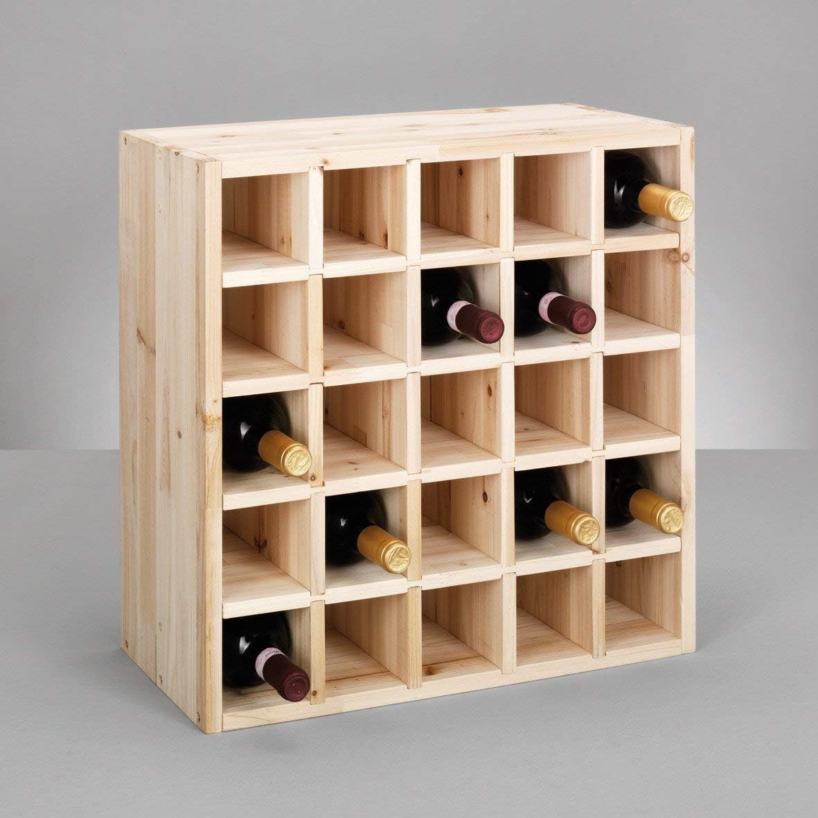 Large Wooden Wine Rack 25 Bottle Storage Shelf | Floor Standing Natural Wood