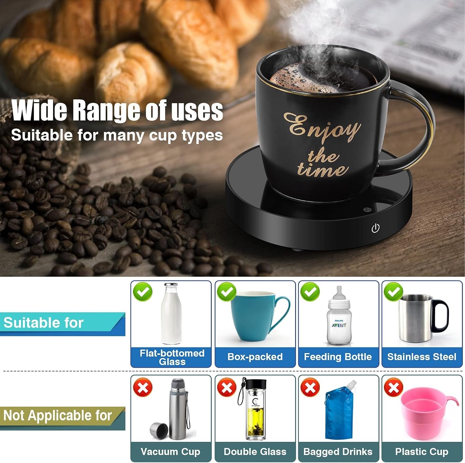 Coffee Mug Warmer 3 Temp Auto Shut Off Desk Heater 8H Timer