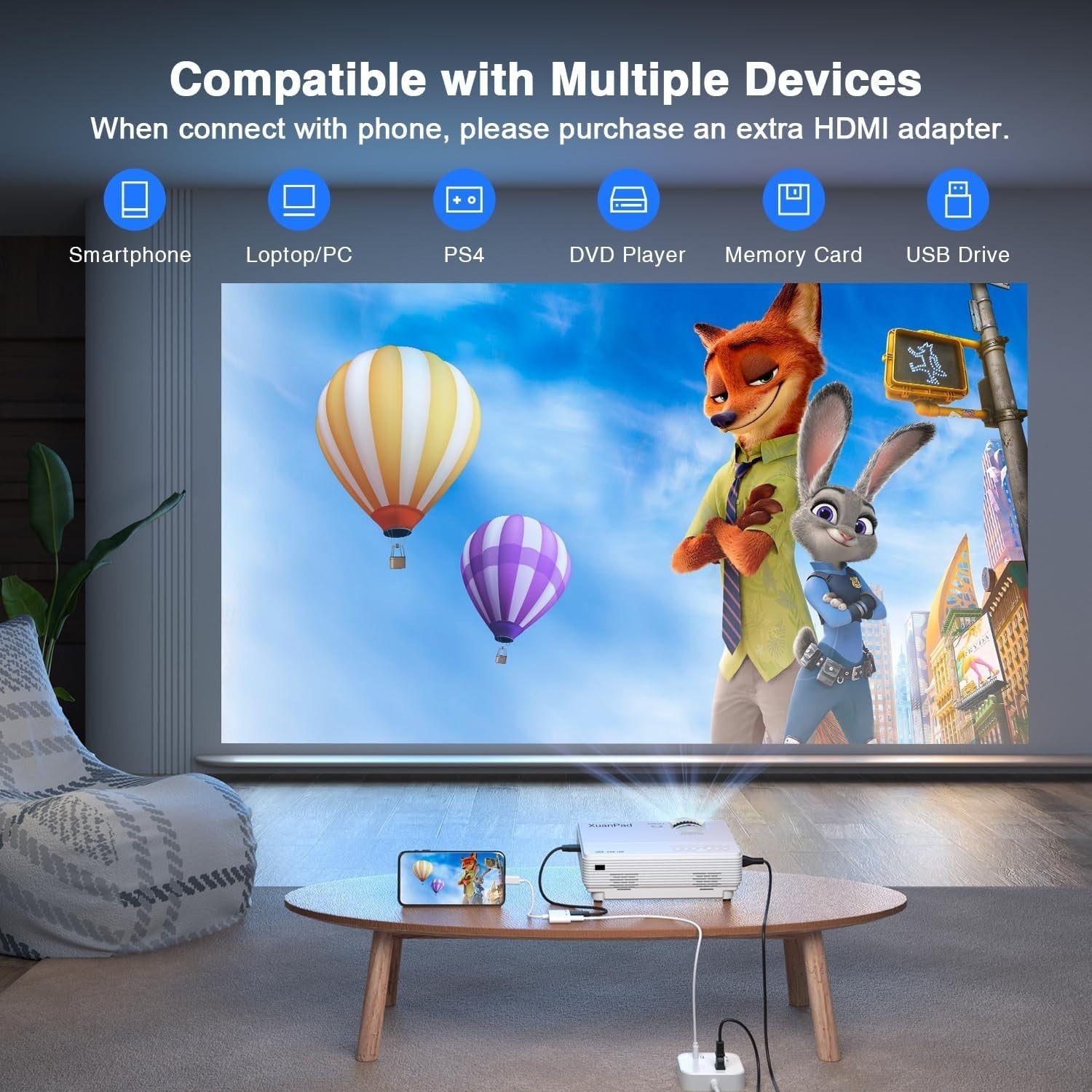 1080P Mini Home Projector 14000 Lumens Portable Cinema HDMI USB