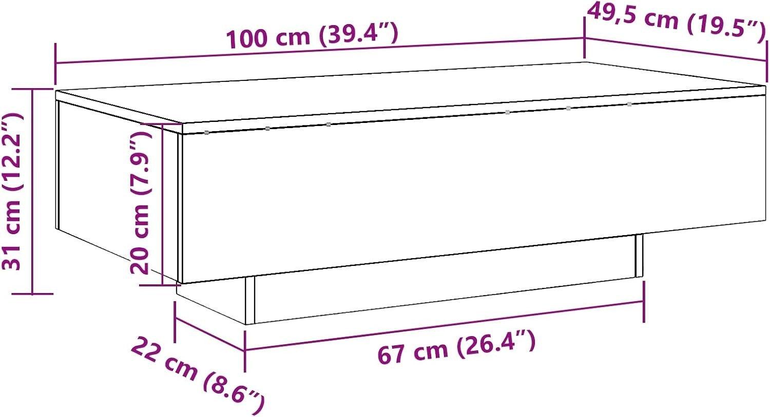 Concrete Grey Coffee Table, Rectangular Engineered Wood 100x49.5x31cm