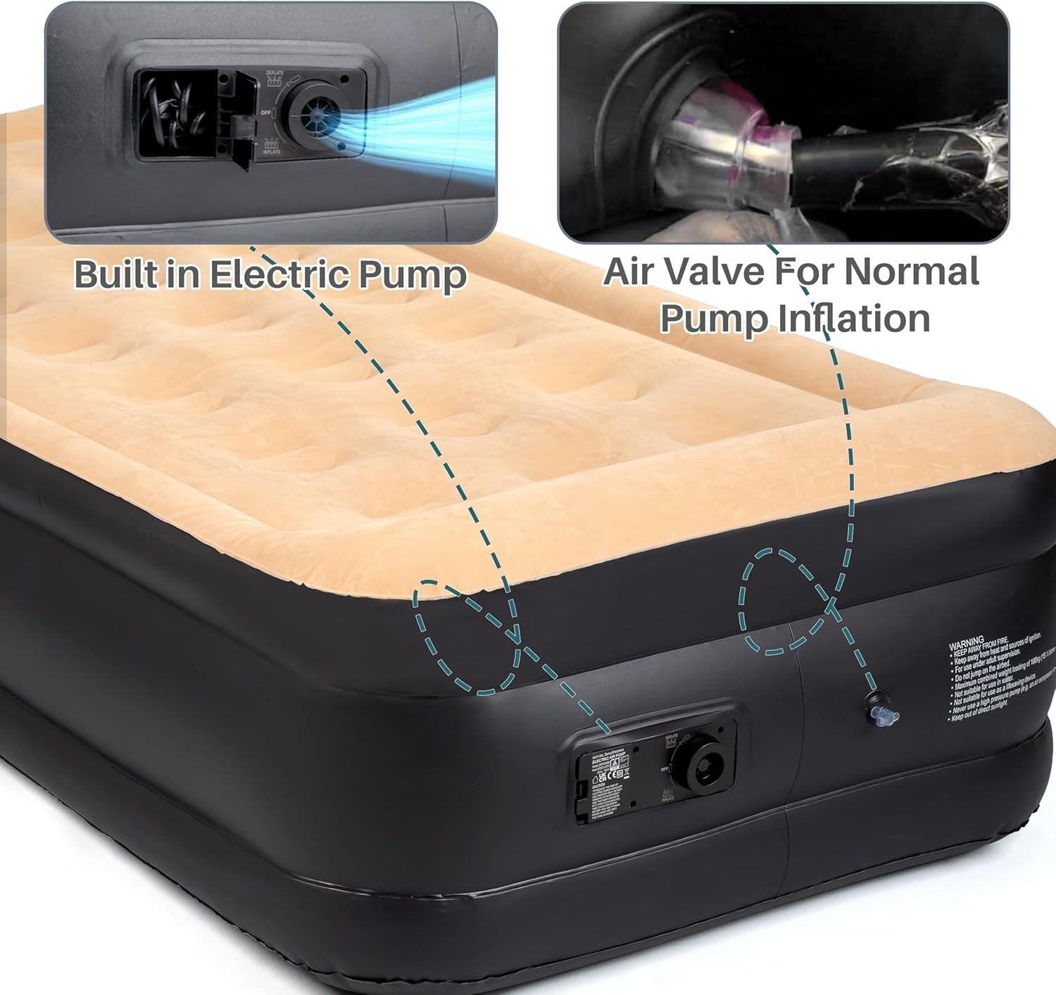 Single High Raised Air Bed with Built-In Electric Pump Waterproof Mattress