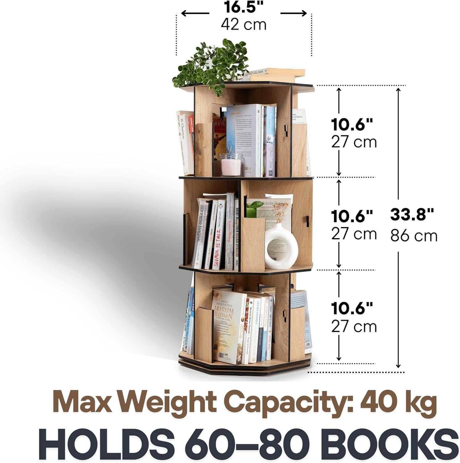 3 Tier Rotating Kids Bookshelf Oak Corner Shelf Space-Saving Storage Organizer