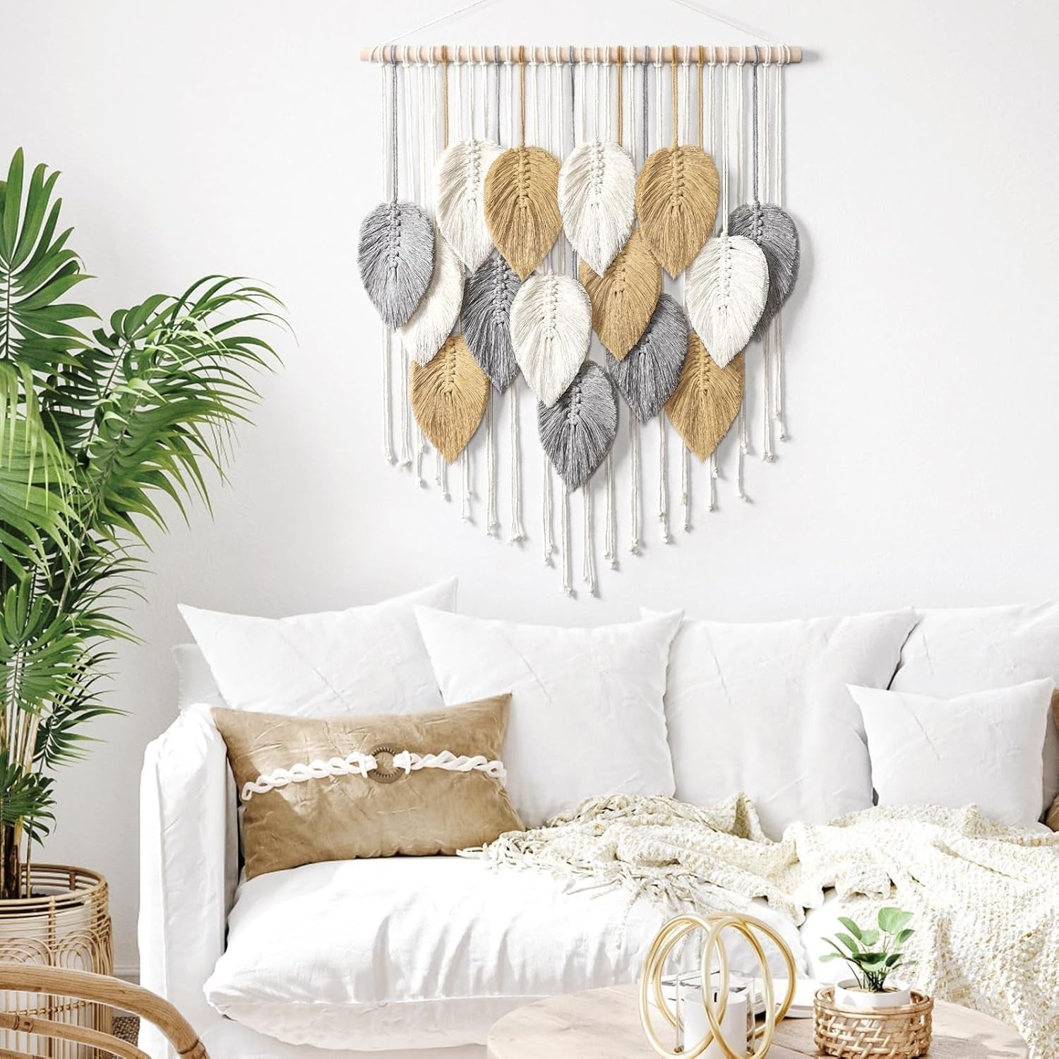 Boho Macrame Wall Hanging 23.6"x30.7" Leaves Woven Tapestry Decor