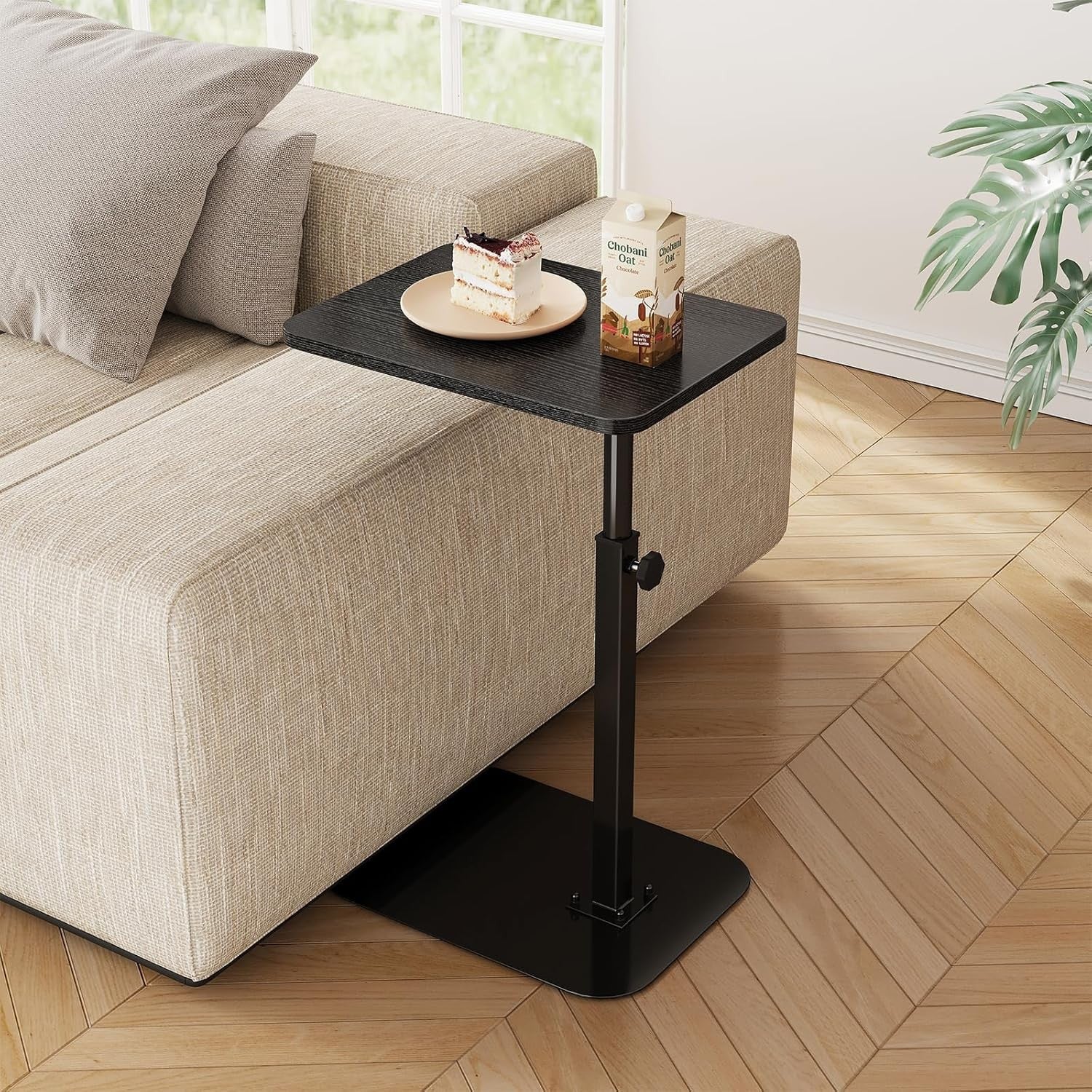 Height Adjustable C Shaped Side Table 360° Swivel Sofa Laptop Desk Black