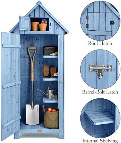 Slim Wooden Garden Shed Outdoor Storage Unit Lockable with Shelves & Roof Hatch