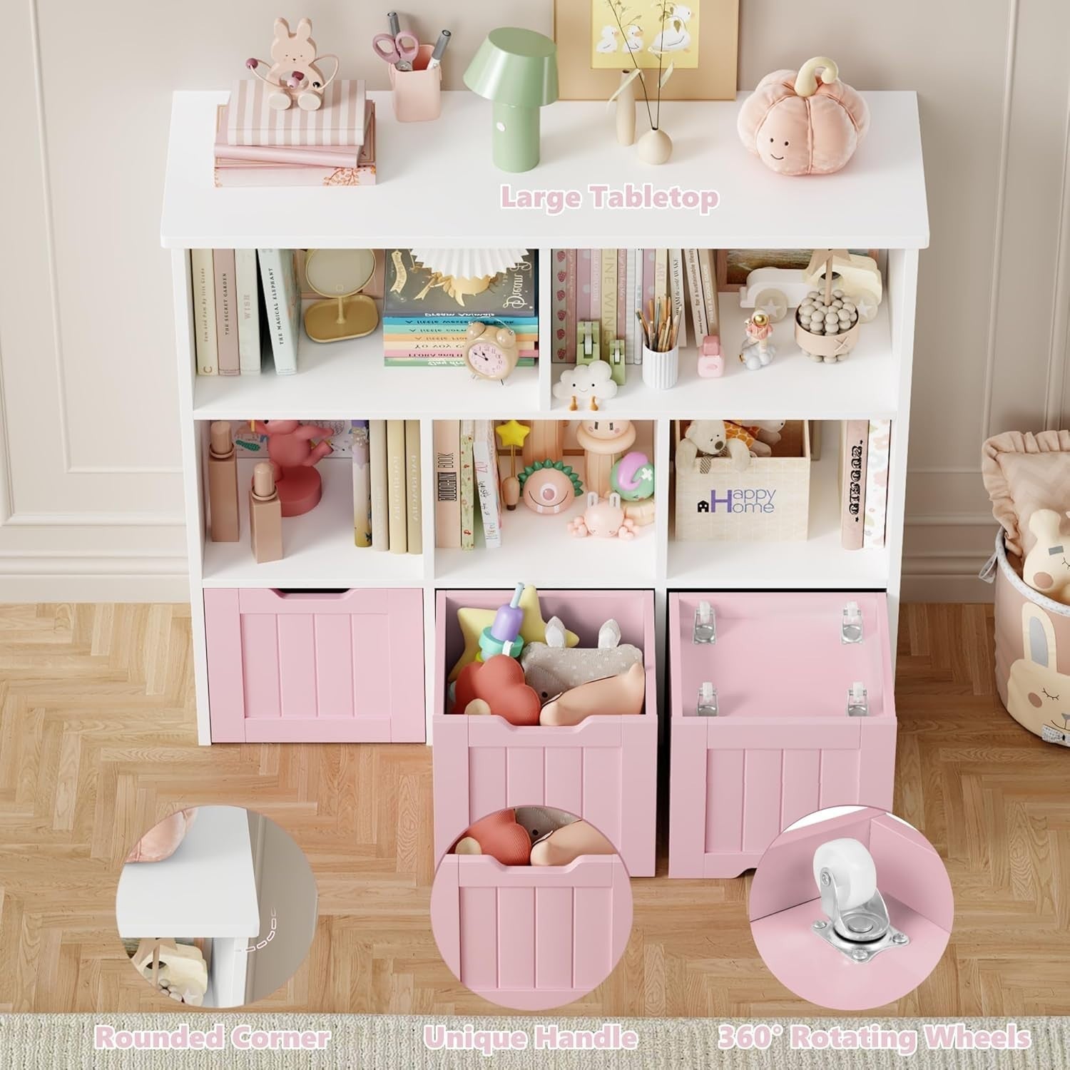 Kids Toy Storage Cabinet with Shelves & Drawers Nursery Playroom Organizer Pink