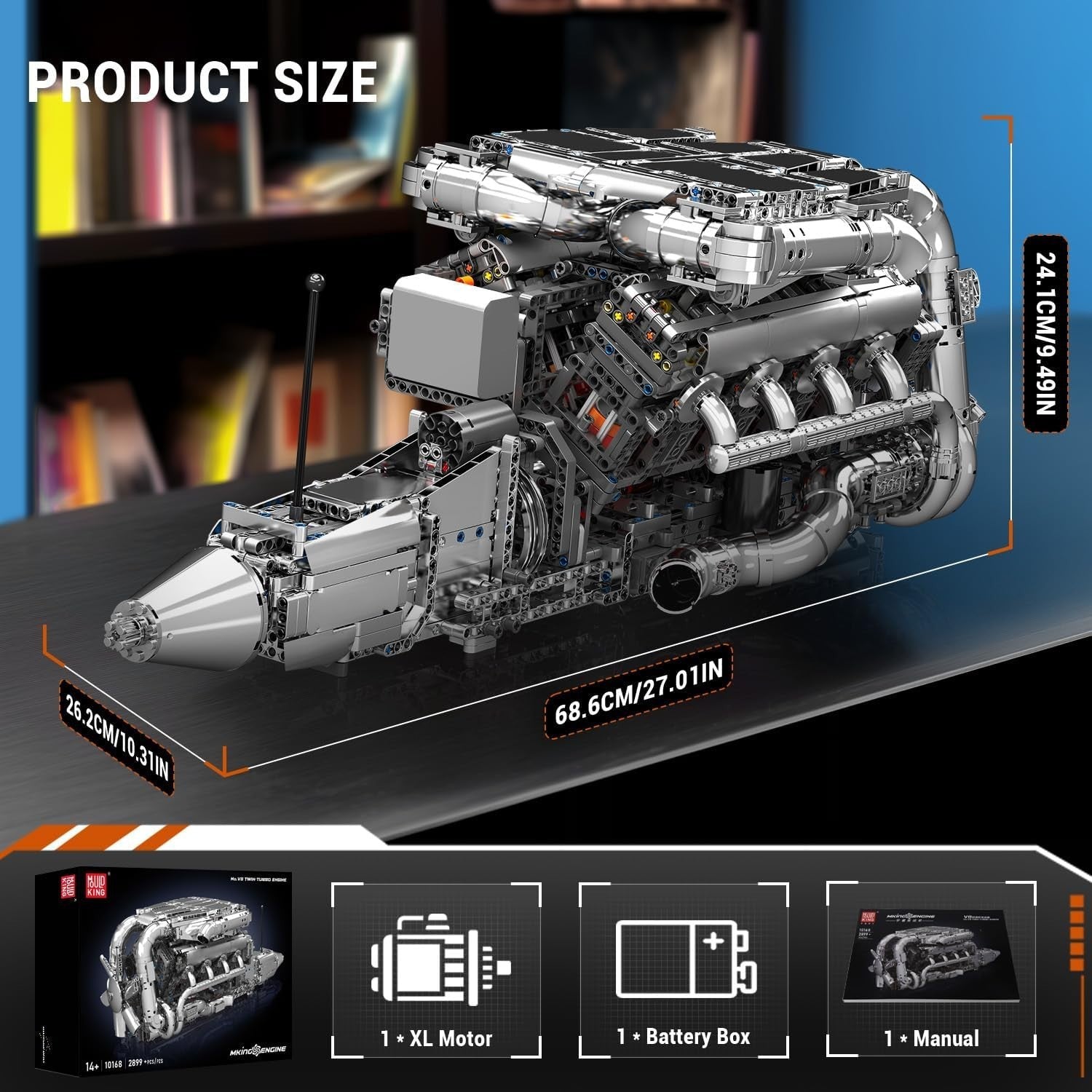 V8 Twin Turbo Engine Block Kit 2899pcs Motorized STEM Toy for Adults Kids