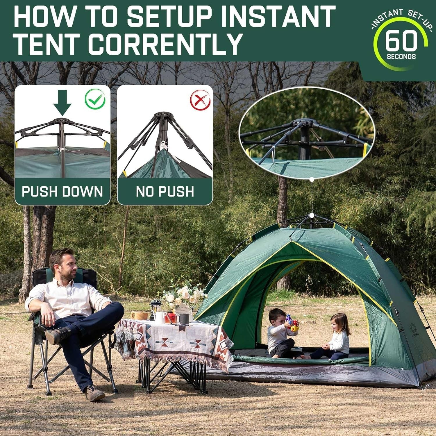 2 Man Pop Up Camping Tent Waterproof Instant Double Layer w/ Bag