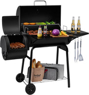Large Charcoal BBQ Grill with Offset Smoker 30" Outdoor Barbecue Cooker