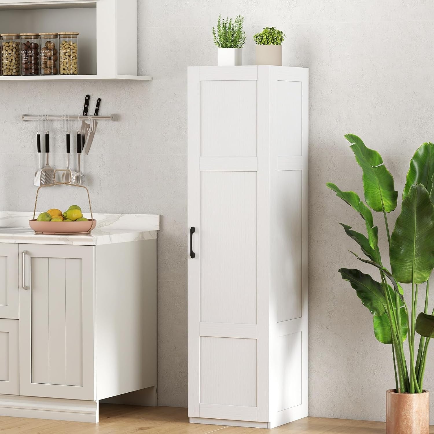 Tall White Kitchen Cupboard 4 Tier Wooden Pantry Storage Cabinet Unit