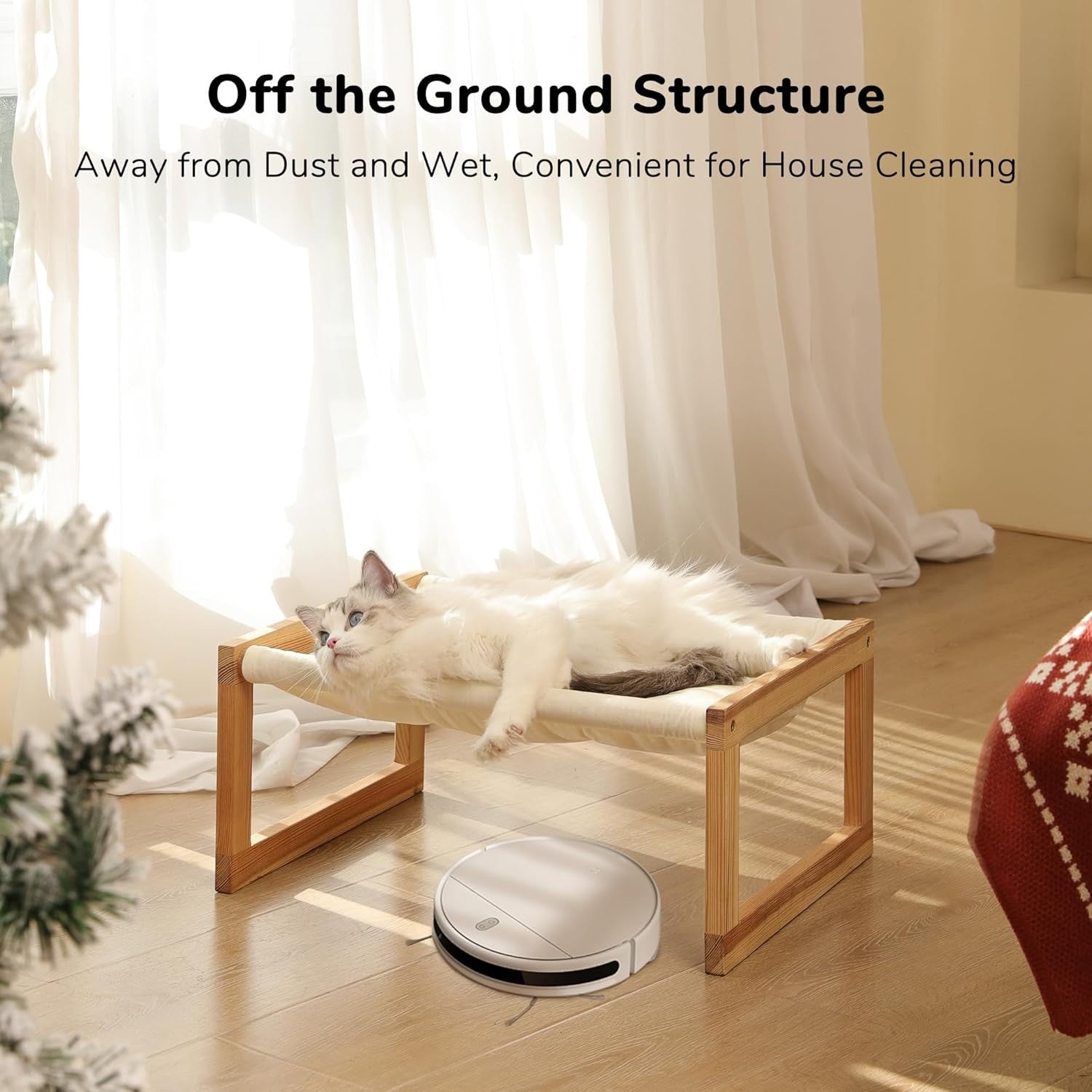 Wooden Cat Hammock Bed Plush Velvet Pet Sofa Removable Cushion 50cm