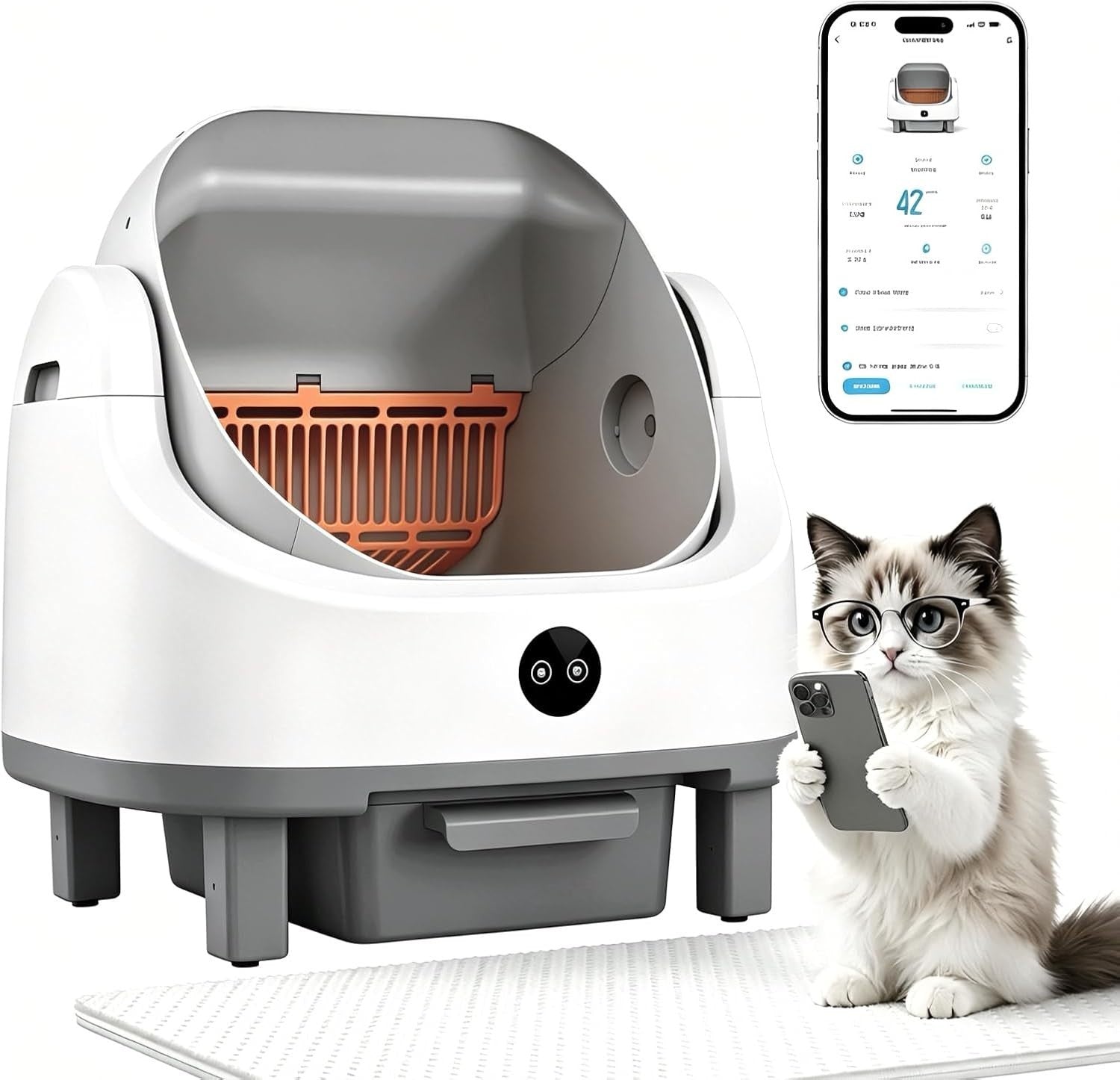 XXL Self Cleaning Cat Litter Box APP Control Open Top Multi Cat XL