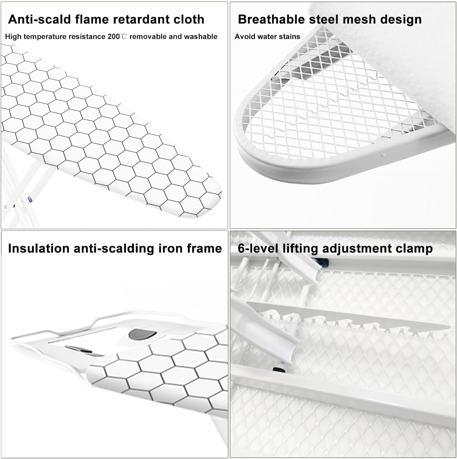 Lightweight Folding Ironing Board 110x33cm Adjustable Height Non-Slip