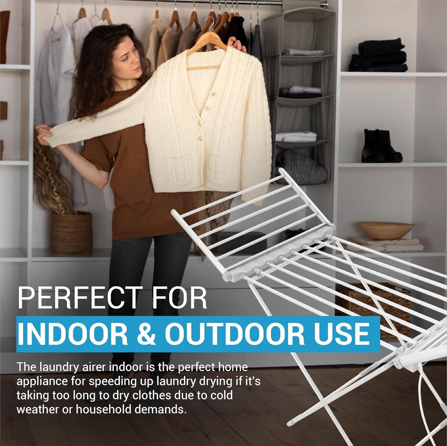 Electric Heated Clothes Airer Digital Timer Thermostat Foldable Drying Rack