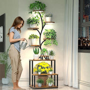 9 Tier Metal Plant Stand with Adjustable Grow Lights Indoor Tall Flower Shelf