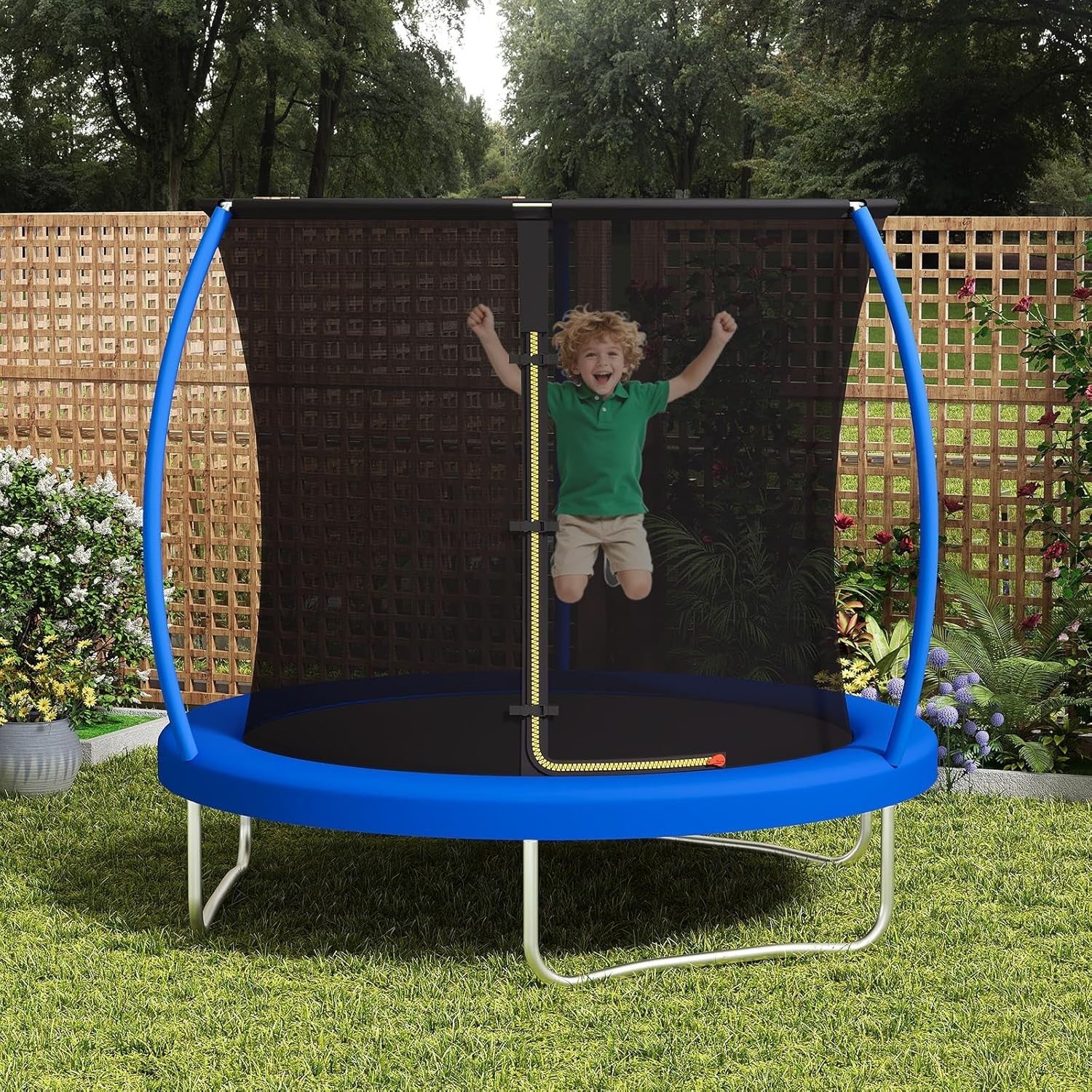 6ft Outdoor Trampoline with Safety Net Curved Poles Garden Blue