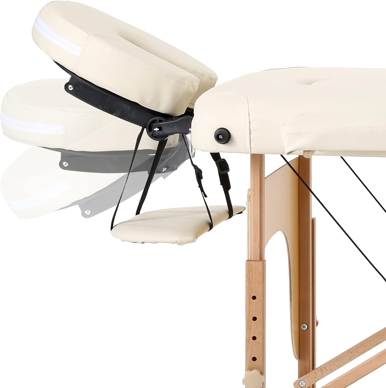 Portable Massage Table Foldable Wooden Adjustable Therapy Bed Tattoo Beige