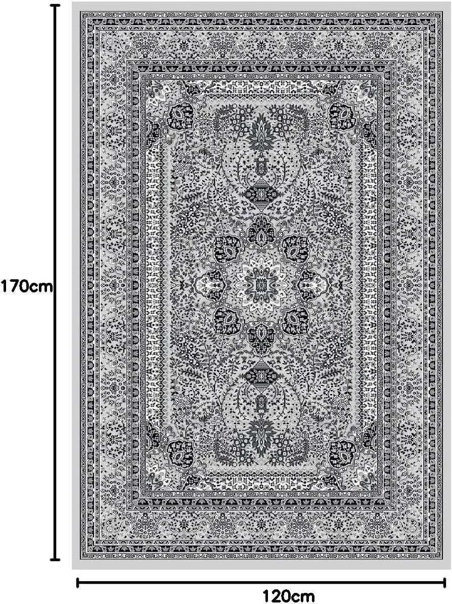 Grey Oriental Area Rug 120x170cm Soft Low Pile Traditional Living Room Carpet