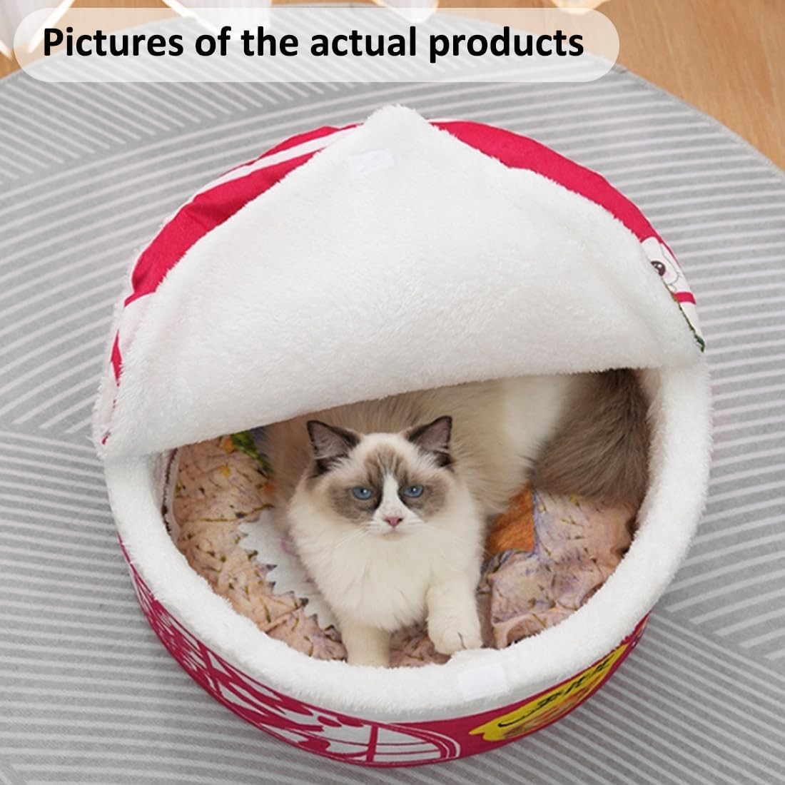 Cat Cave Bed Noodle Cup Hideaway Warm Pet House Non Slip Red L