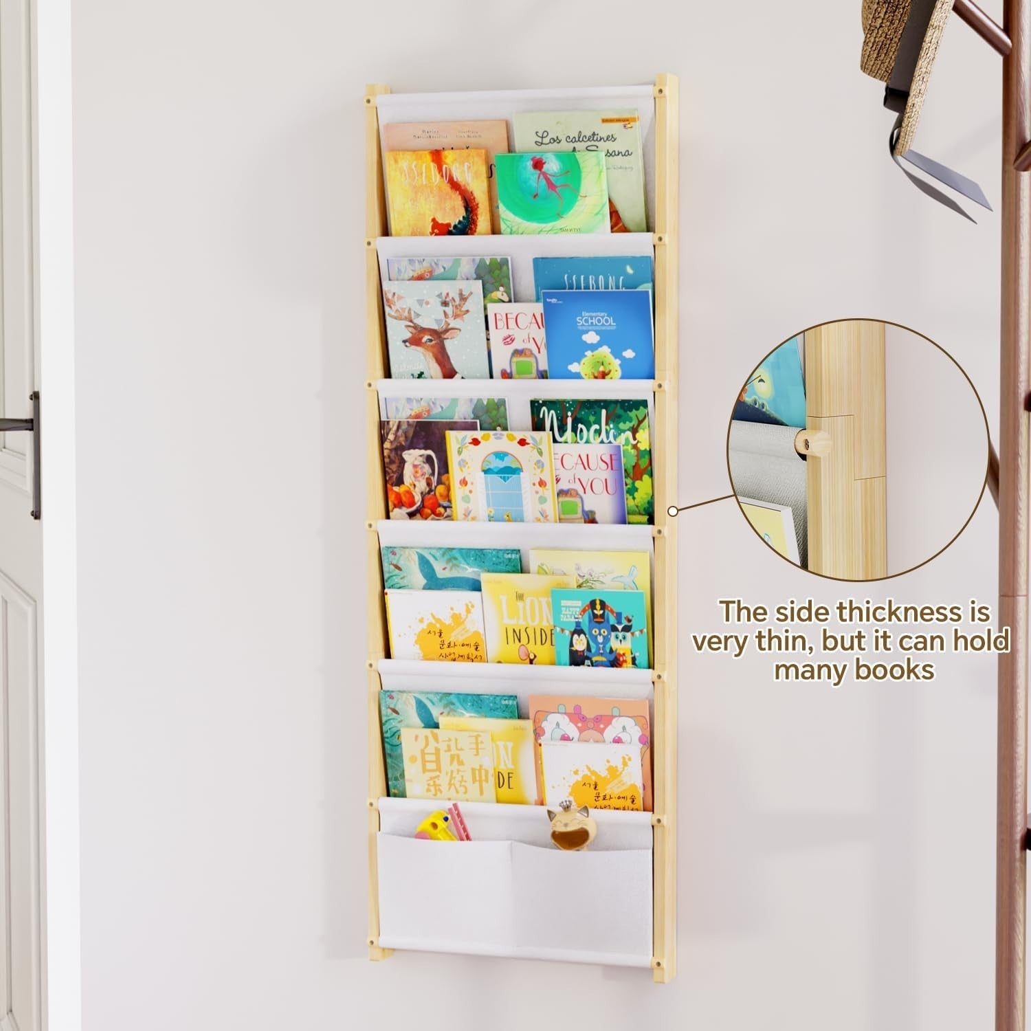 6-Tier Wall Mounted Kids Bookshelf Floating Wooden Book Shelf Organizer