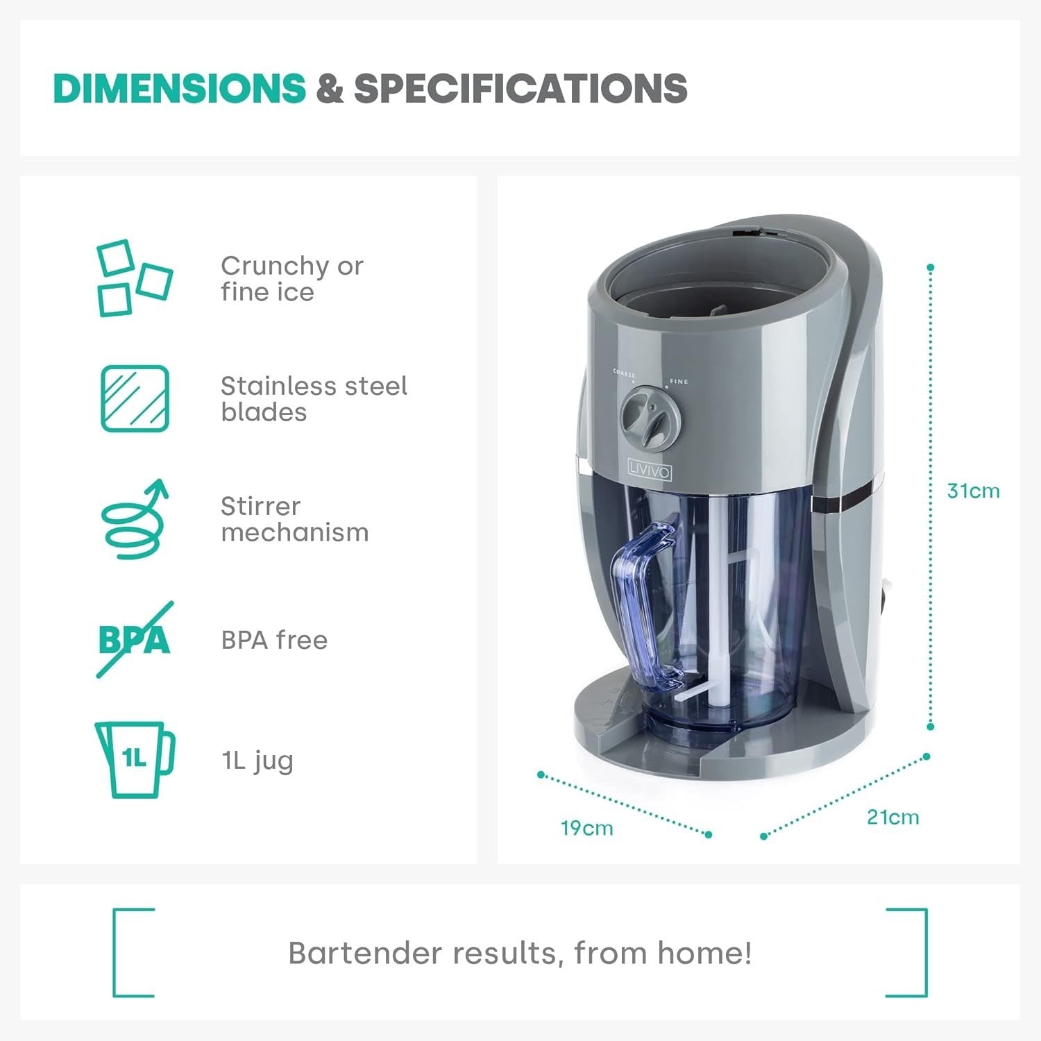 Electric Ice Crusher Snow Cone Slush Machine 1L Hopper Dual Modes