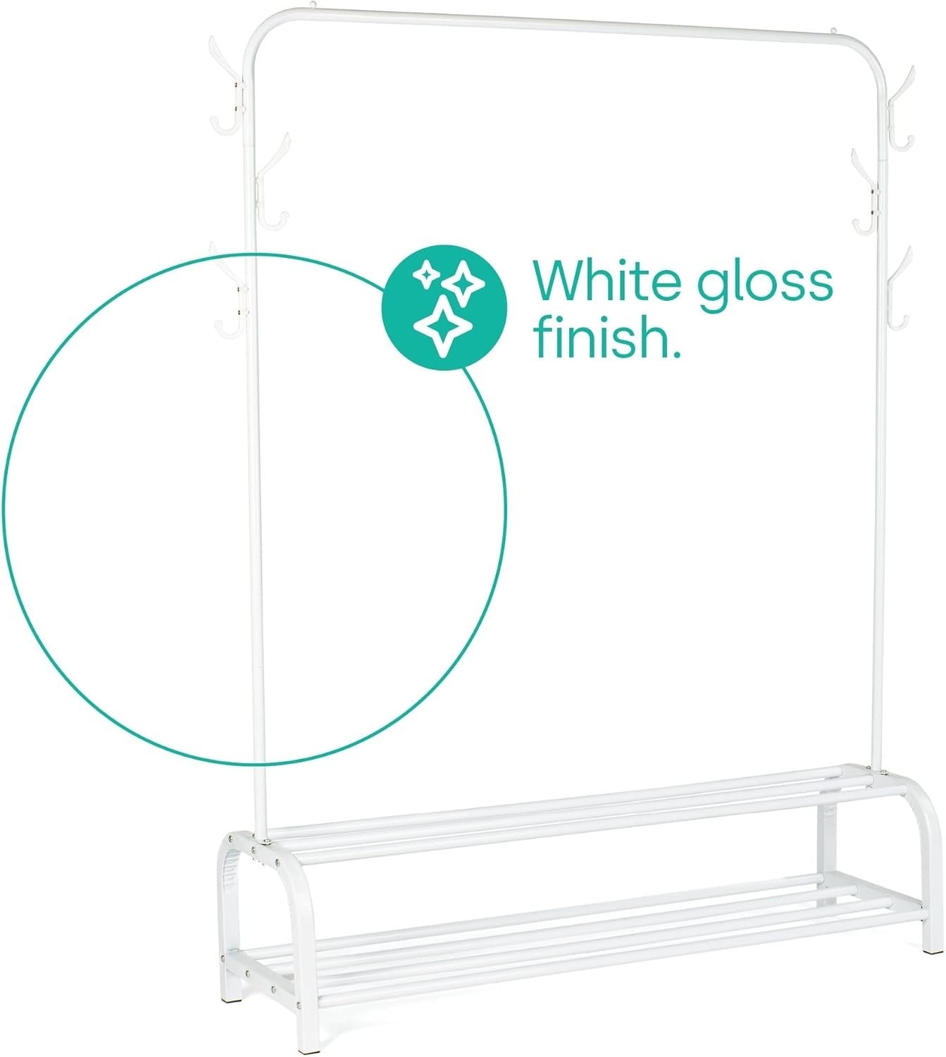 Heavy Duty Clothes Rail with 2-Tier Shoe Shelf & Hooks – White 150cm