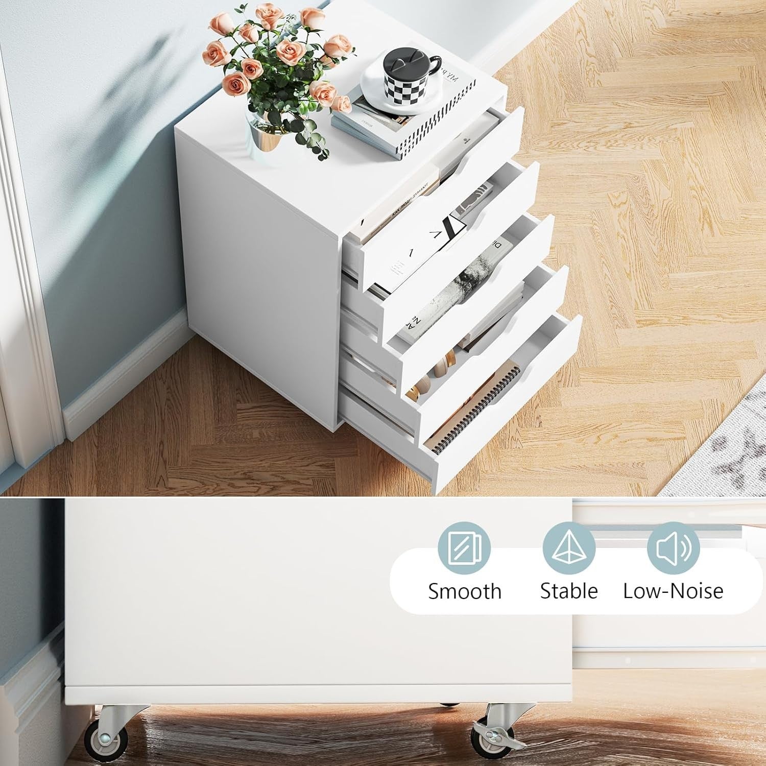 5 Drawer Mobile File Cabinet Rolling Under Desk Storage Lockable Wheels