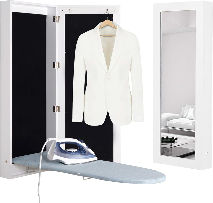 Wall Mounted Ironing Board Cabinet Foldable Mirror Space Saving Station