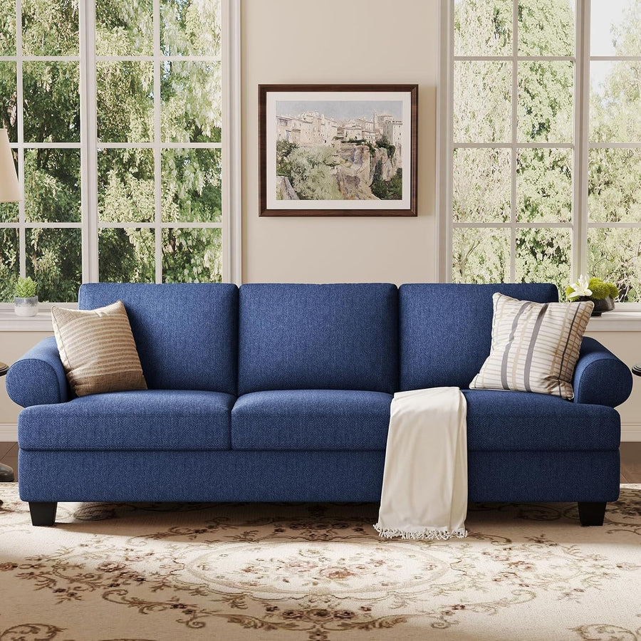 Luxury 3 Seater Deep Seat Sofa Blue Comfy Couch for Lounge Apartment