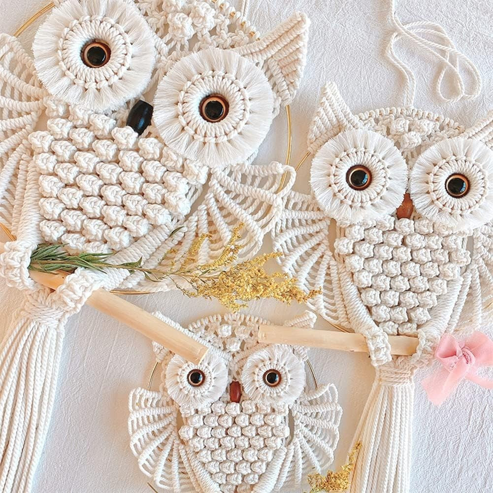 2PCS Owl Macrame Wall Hanging 65x30cm Boho Woven Tapestry