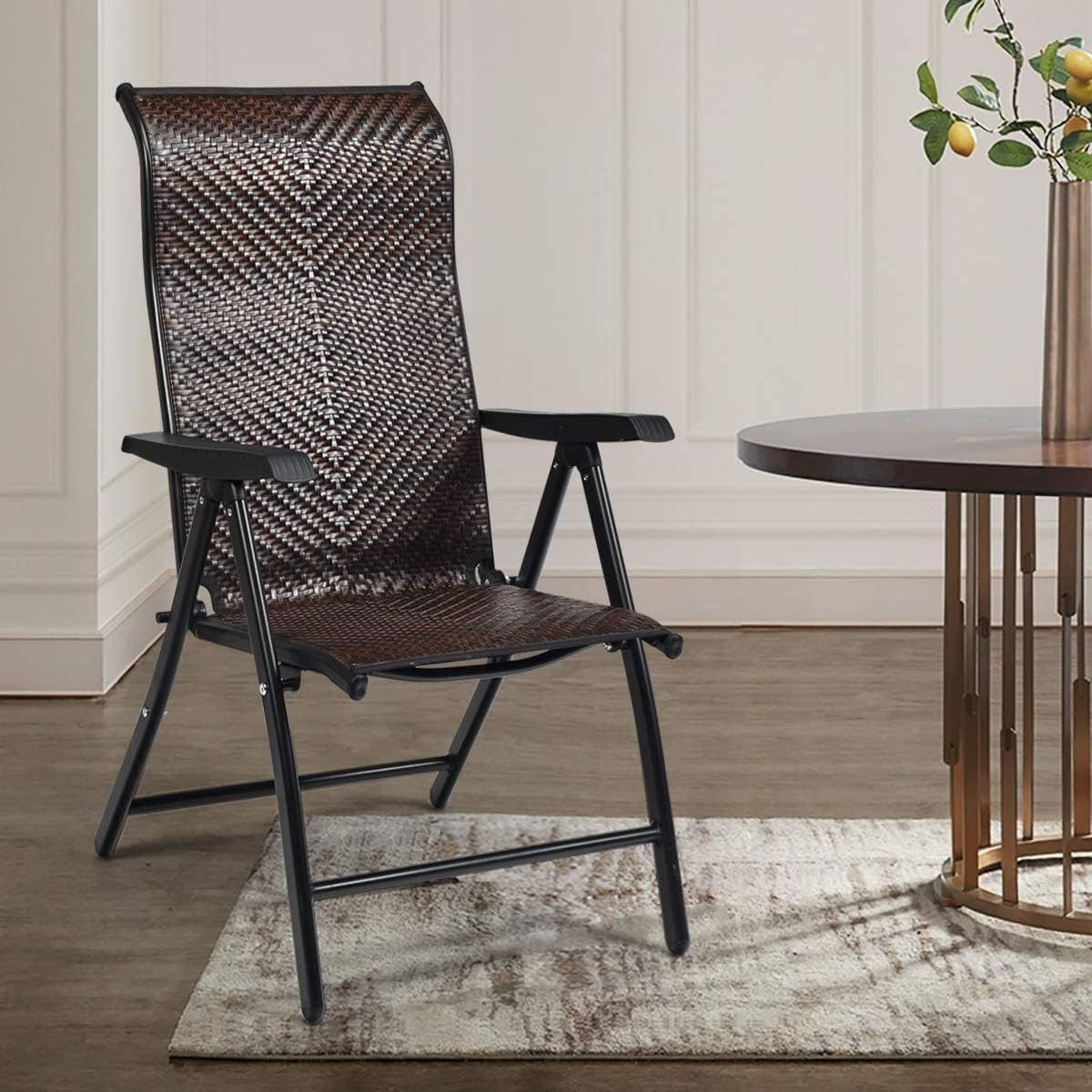 Outdoor Rattan Folding Chair Adjustable Recliner Patio Garden Lounge Seat
