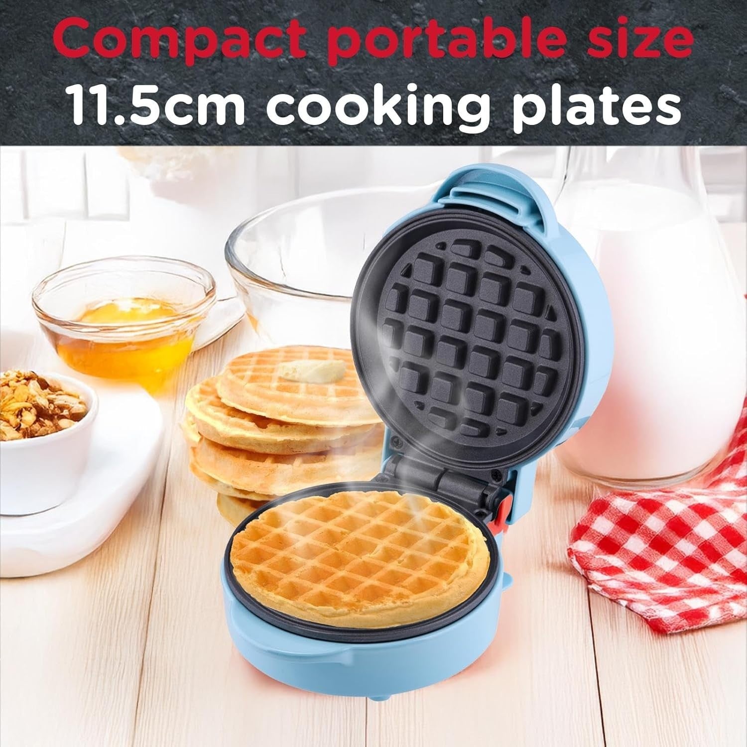 Mini Waffle Maker 550W Non-Stick Compact Snack Machine with Cool Touch