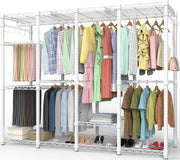Heavy Duty 4-Layer Clothes Rail with Shelves & Pants Rack – White