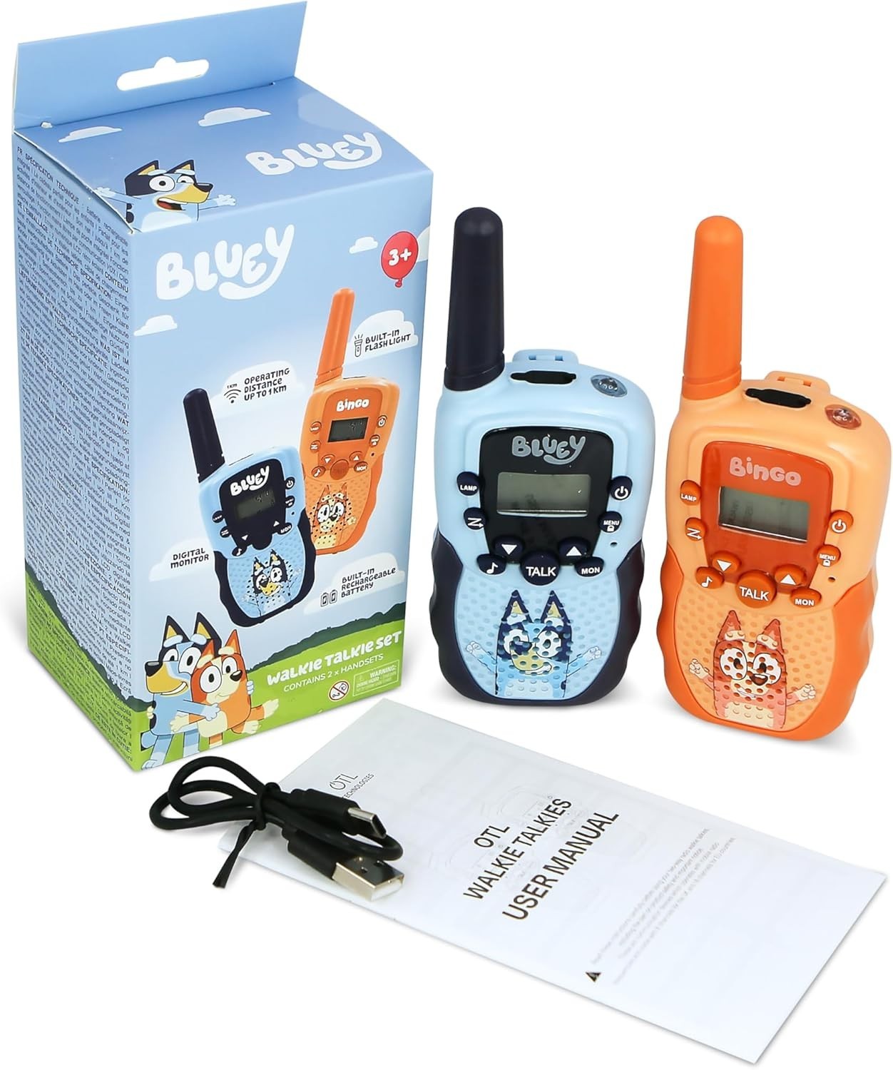 Bluey Walkie Talkies Rechargeable 2 Pack VOX Flashlight Kids Radio