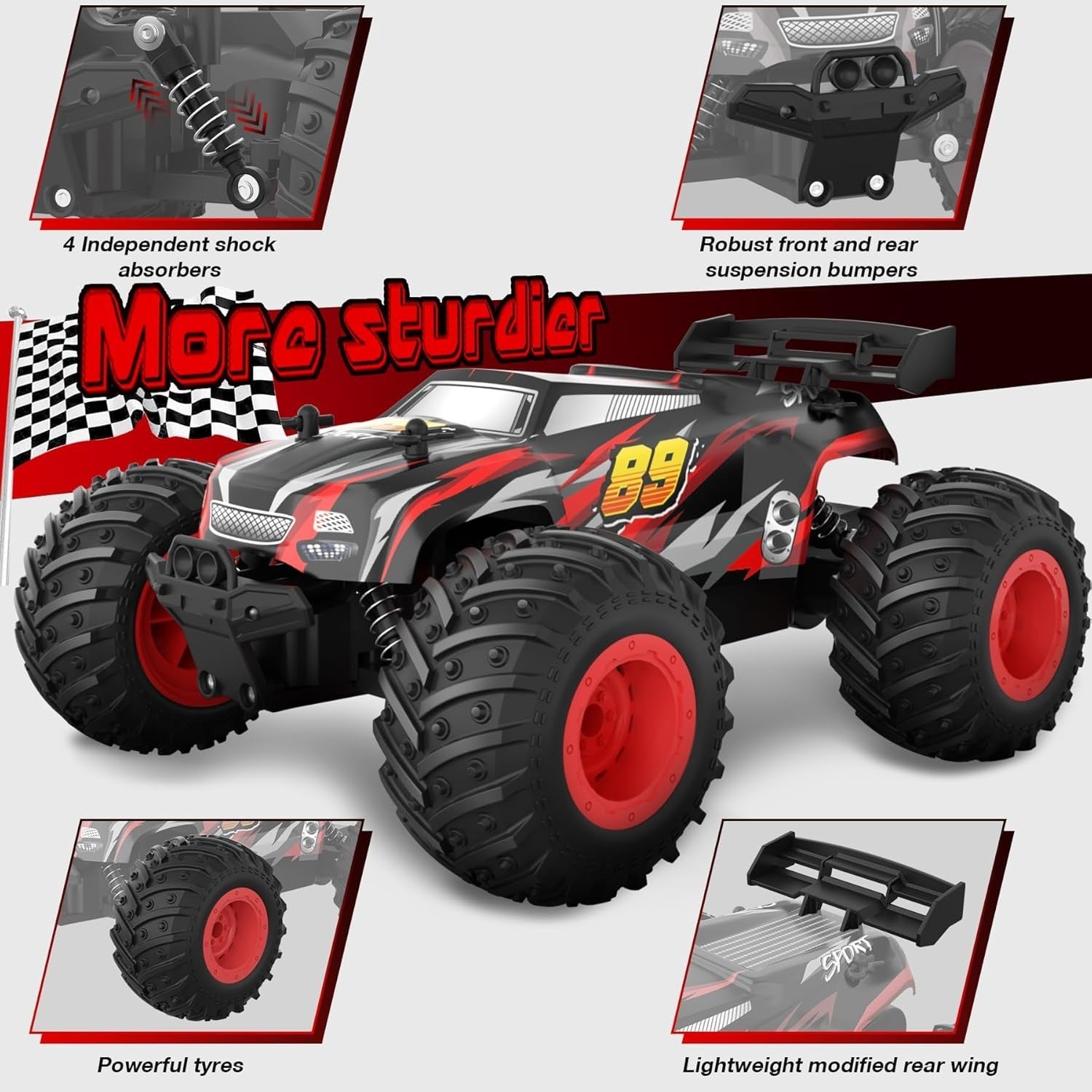 2WD RC Monster Truck 20KM/H 2.4GHz Fast Off-Road Remote Control Car Kids Toy