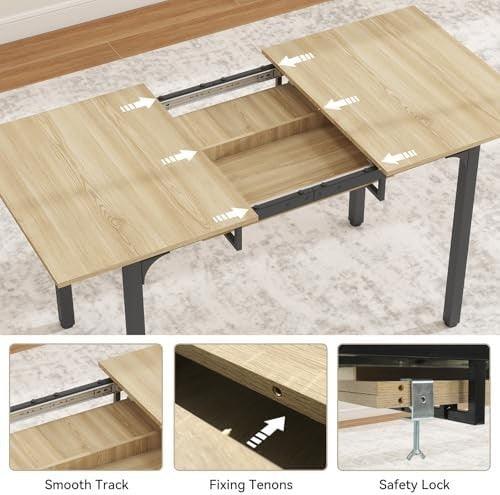 Extendable Dining Table 110-150cm Oak Metal Legs 4-6 Seater