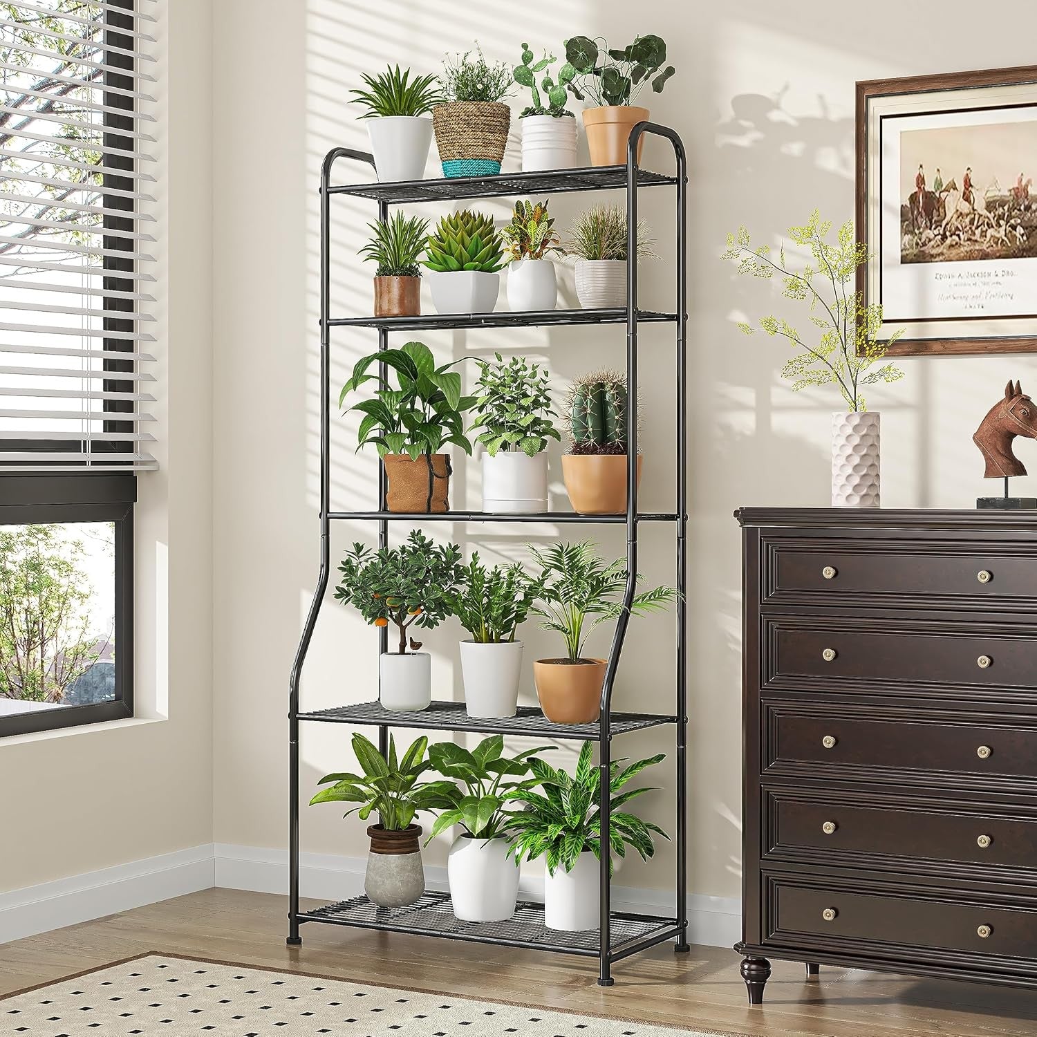 5 Tier Metal Plant Stand Indoor Outdoor Tall Flower Pot Shelf Display Rack Black