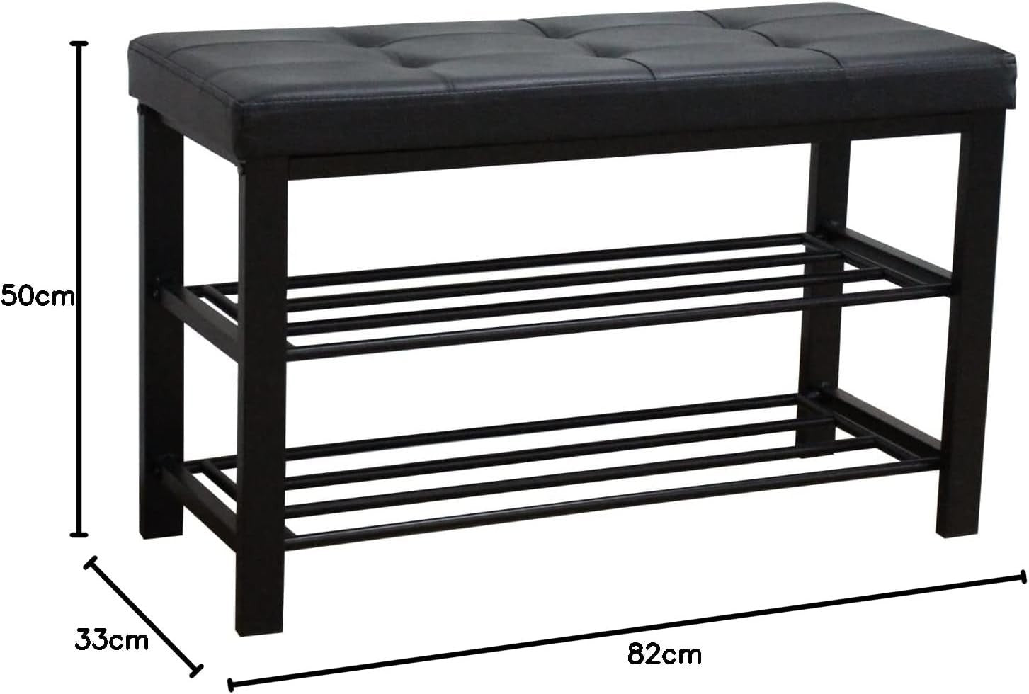 3 Tier Shoe Rack Bench with Leather Tufted Seat Storage Organiser 82cm
